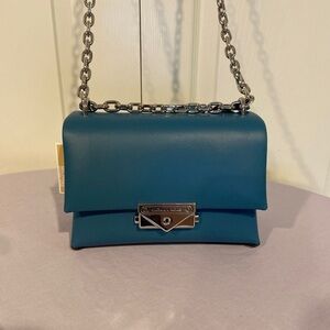 Michael Kors Cece Small Teal FAUX Vegan Leather Crossbody Bag Career‎ Party Gift